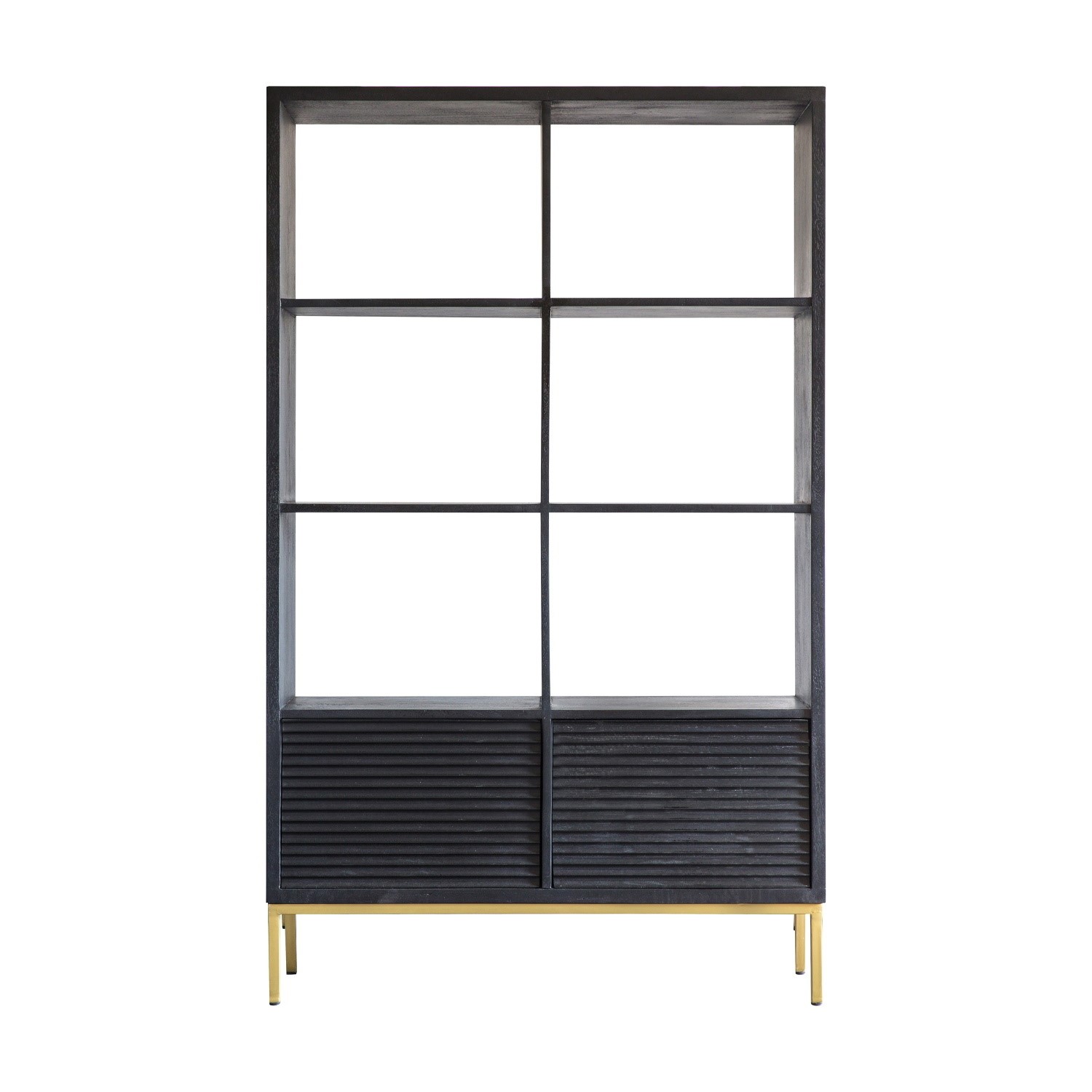 Read more about Tall black open shelf unit with 2 doors caspian house